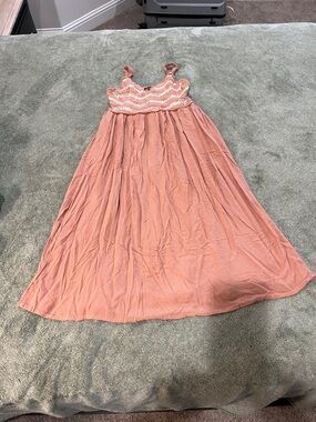 Du Jour Peach Crochet-Bodice Maxi Dress